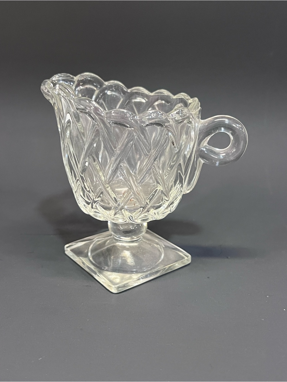 Vintage Indiana Glass Pretzel 622 Footed Creamer Square Base Depression Glass
